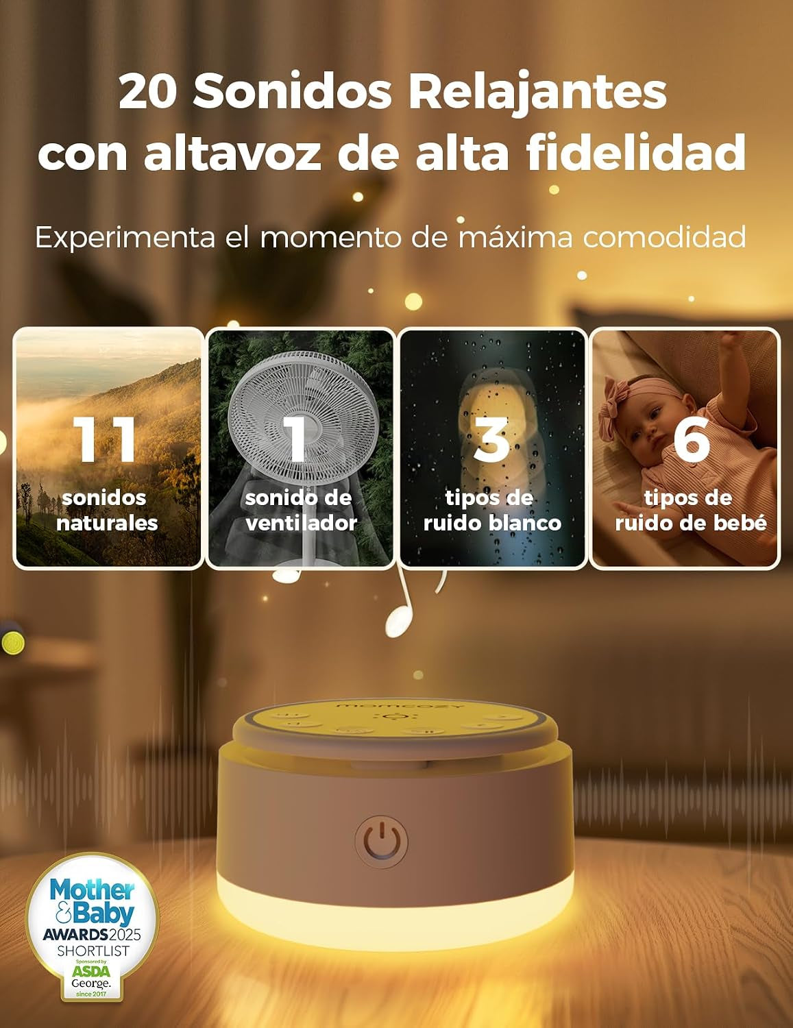 Momcozy Ruido Blanco Bebe Con 20 Sonidos Relajantes Y Luz Nocturna Táctil | Momcozy Maquina Ruido Blanco Bebe Portátil Con Temporizador De Sueño, Función De Memoria, Ideal Para Viajes Y Lactancia