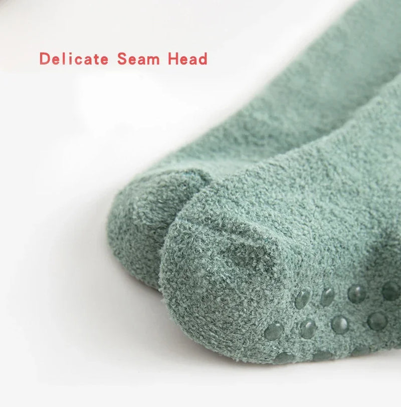 0-36M Autumn Winter Baby Newborn Coral Velvet Dinosaur Socks Boys and Girls Thick Floor Socks Toddler Antislip Warm Sleep Socks