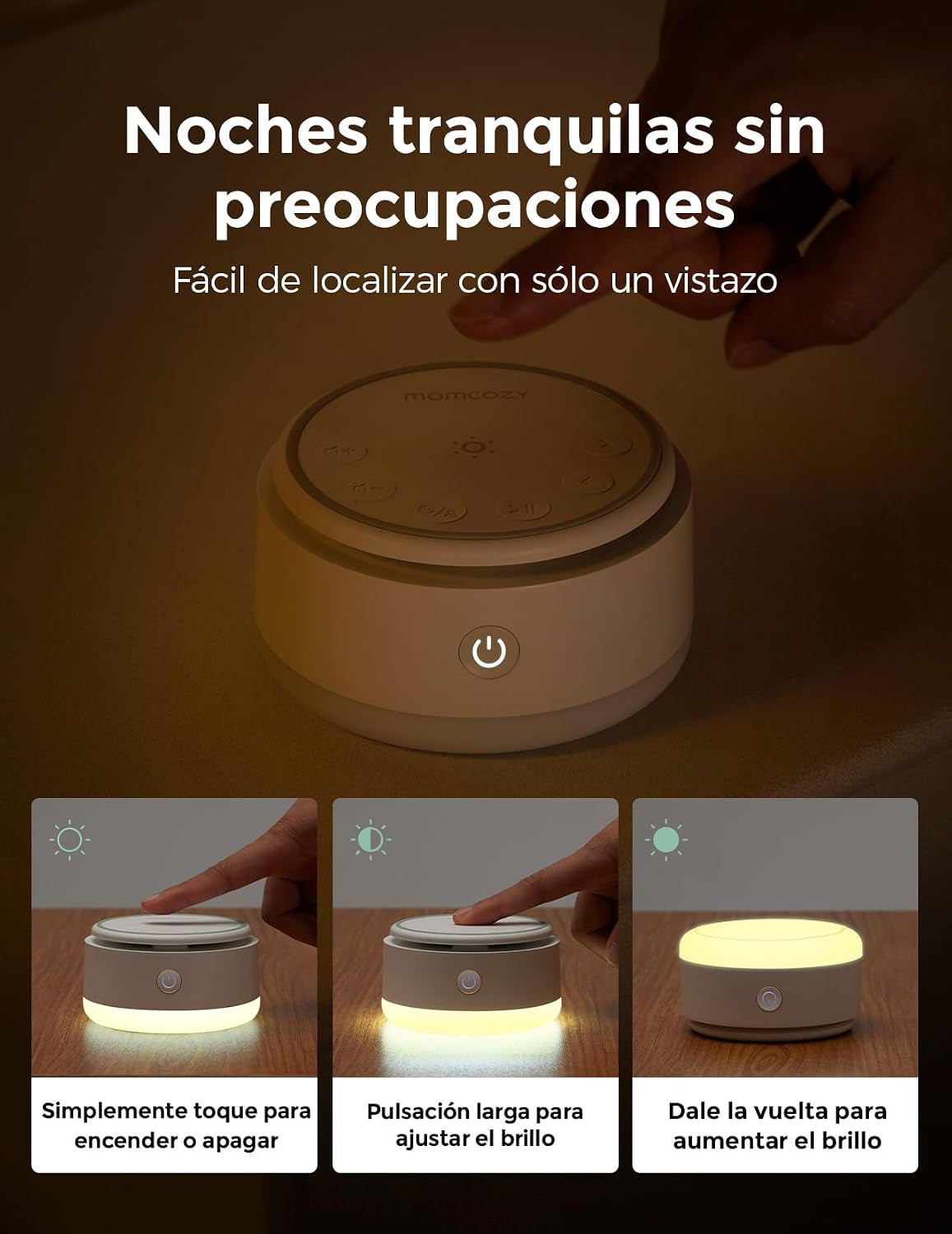 Momcozy Ruido Blanco Bebe Con 20 Sonidos Relajantes Y Luz Nocturna Táctil | Momcozy Maquina Ruido Blanco Bebe Portátil Con Temporizador De Sueño, Función De Memoria, Ideal Para Viajes Y Lactancia
