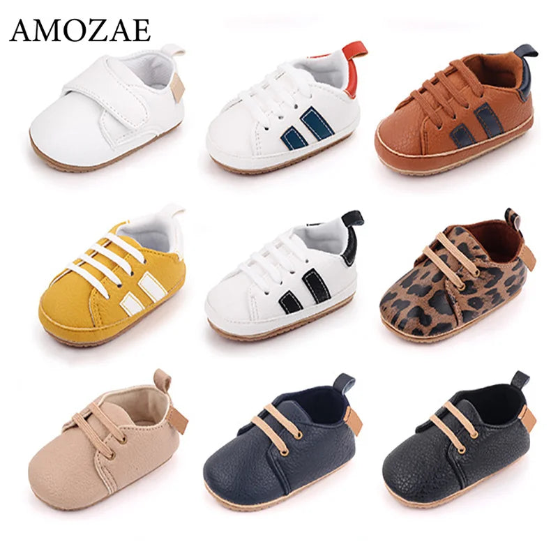 New Baby Shoes Retro Leather Boy Girl Shoes Multicolor Toddler Rubber Sole Anti-Slip First Walkers Infant Newborn Moccasins