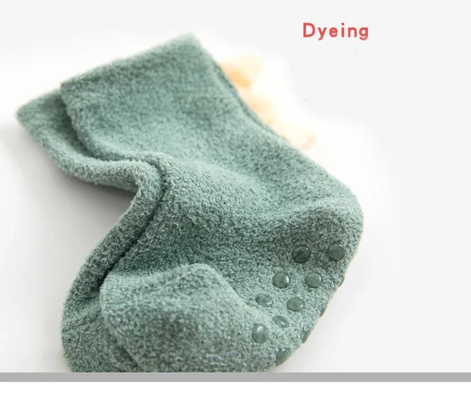 0-36M Autumn Winter Baby Newborn Coral Velvet Dinosaur Socks Boys and Girls Thick Floor Socks Toddler Antislip Warm Sleep Socks