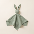 Doudou de gasa de algodón orgánico verde con cabeza de conejo y orejas largas